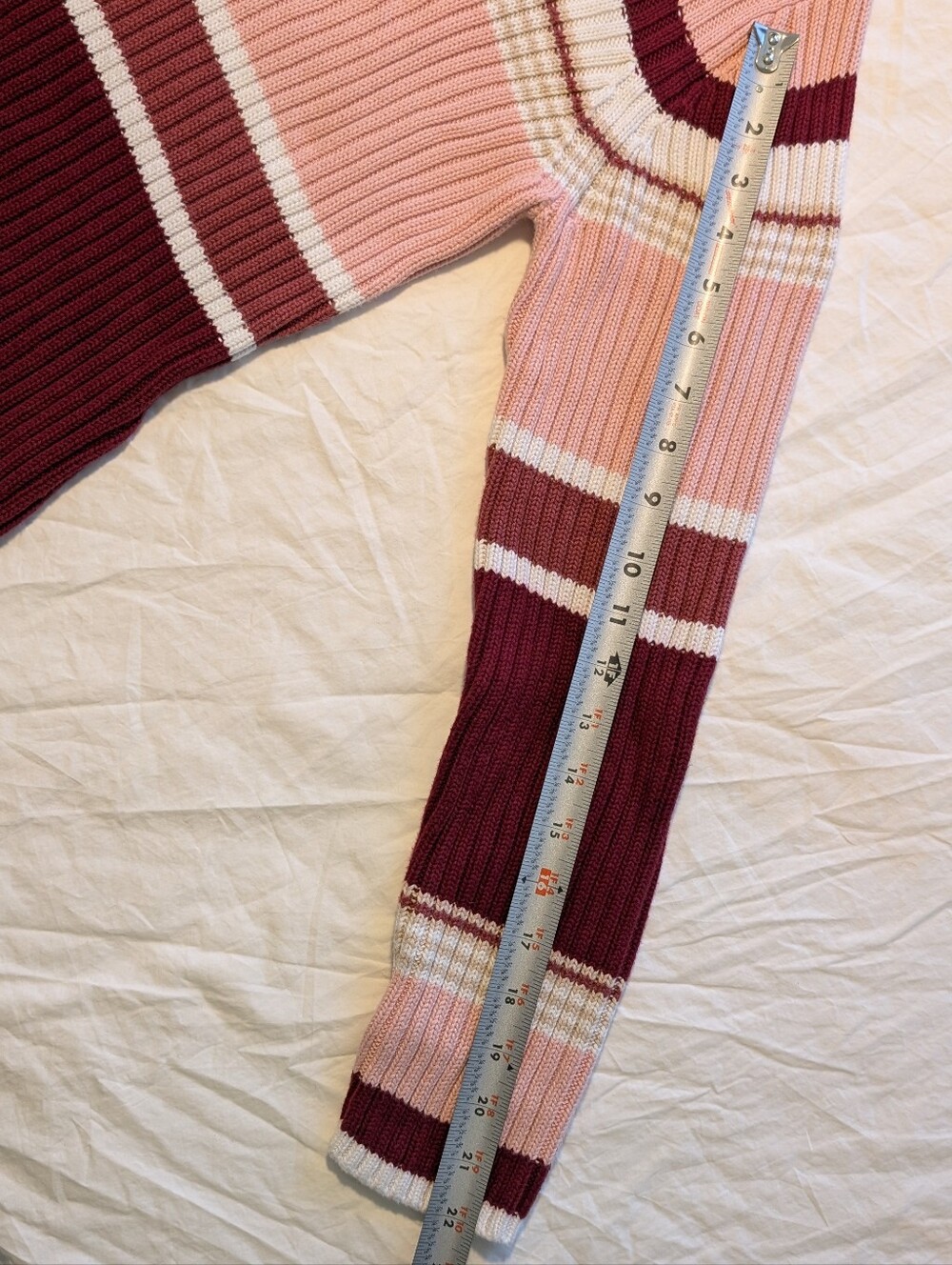 St. John's Bay Ribbed Striped Quarter-Zip Sweater in Pink, Burgundy, and Cream - Picture 6 of 7